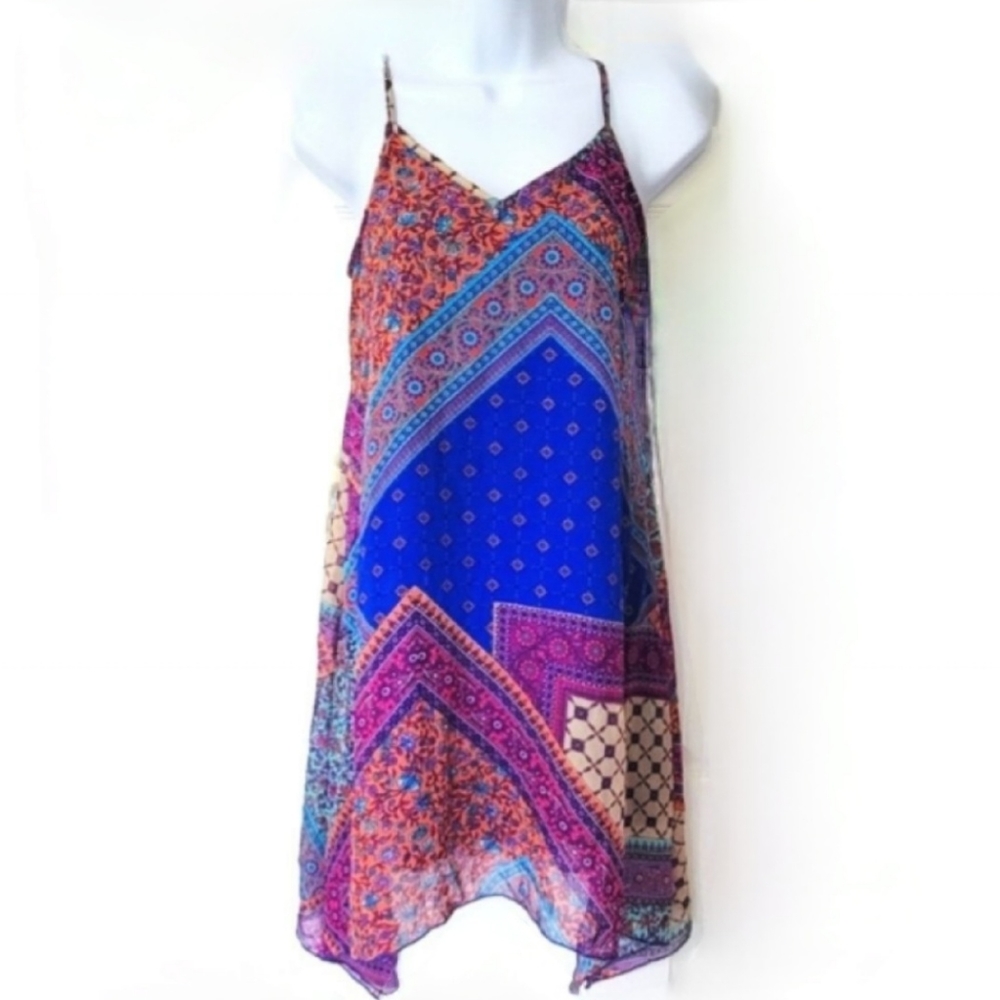 LIKE NEW Way-In Colorful Patchwork Bandana Print Handkerchief Mini Dress
